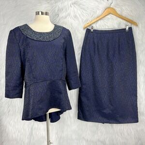 Lily & Taylor VTG Purple Skirt Suit Sz 12 Embroidered Formal 2pc Beaded Event